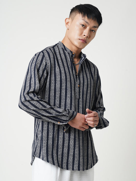 Navy & Golden Ethnic Motifs Printed Kurta