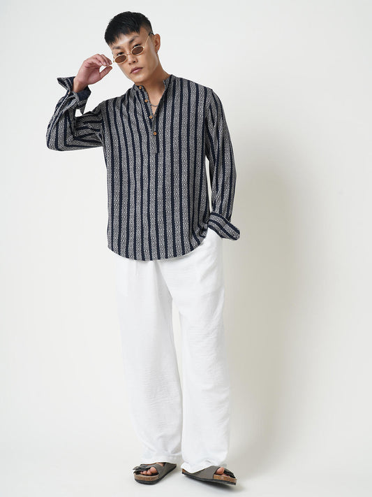 Navy & Golden Ethnic Motifs Printed Kurta
