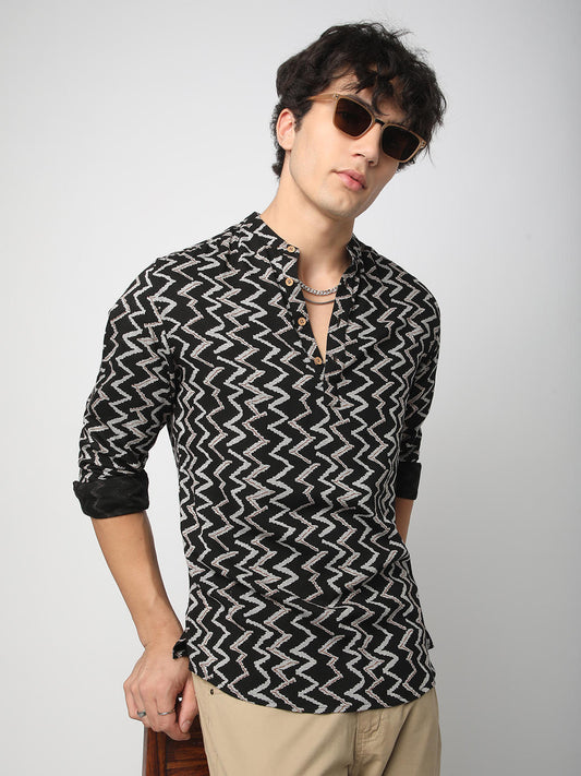 Black Ikat Printed Kurta
