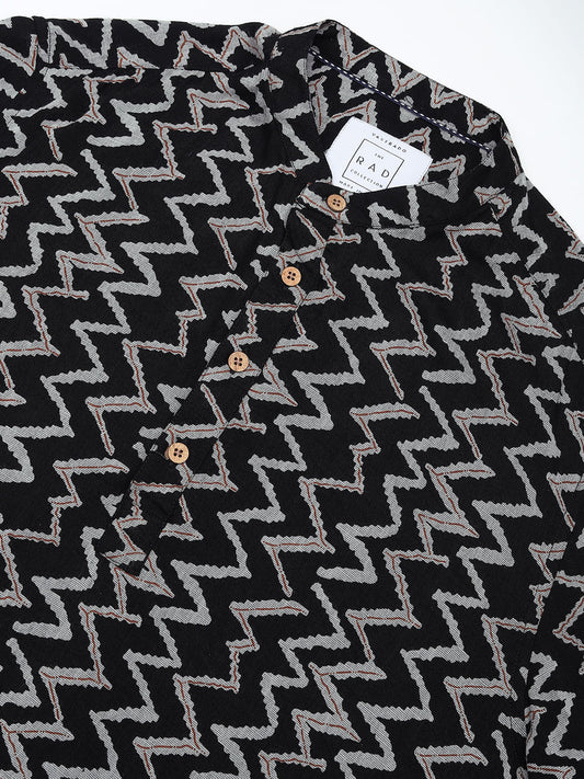 Black Ikat Printed Kurta