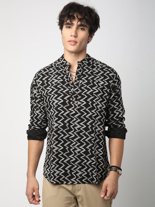 Black Ikat Printed Kurta