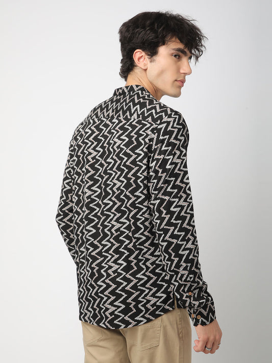 Black Ikat Printed Kurta