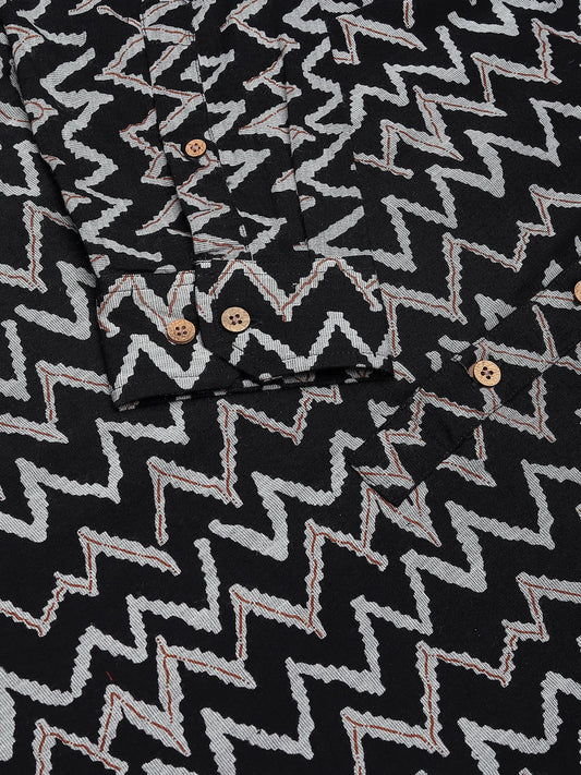 Black Ikat Printed Kurta