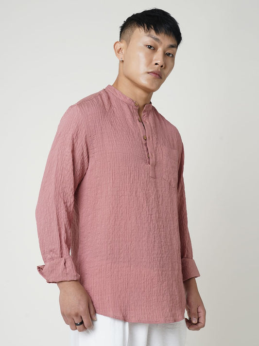 Peach Blossom Jacquard Crushed Kurta