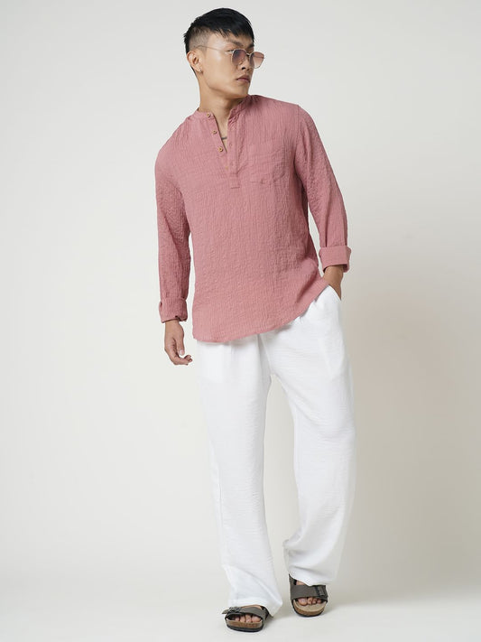 Peach Blossom Jacquard Crushed Kurta