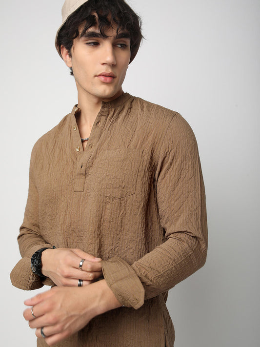 Chocolate Brown Jacquard Crushed Kurta