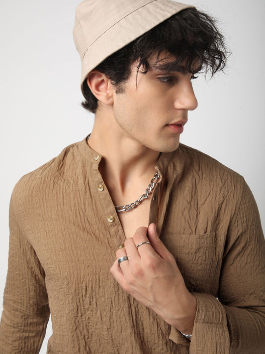 Chocolate Brown Jacquard Crushed Kurta