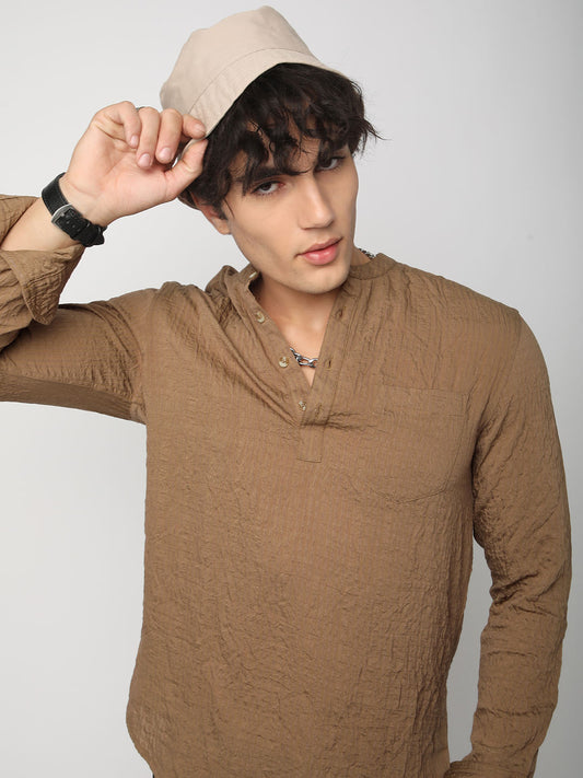 Chocolate Brown Jacquard Crushed Kurta