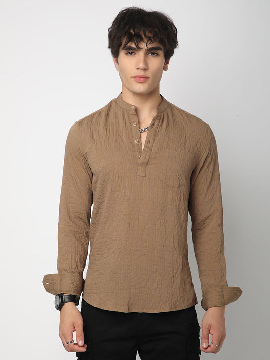 Chocolate Brown Jacquard Crushed Kurta