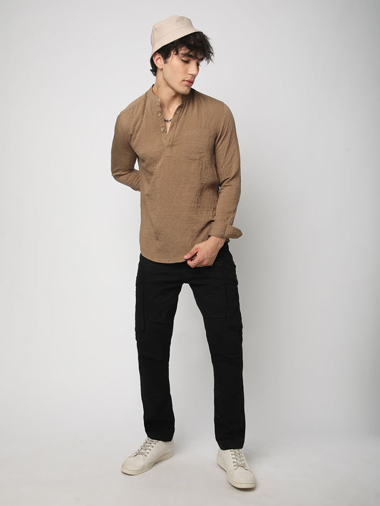 Chocolate Brown Jacquard Crushed Kurta