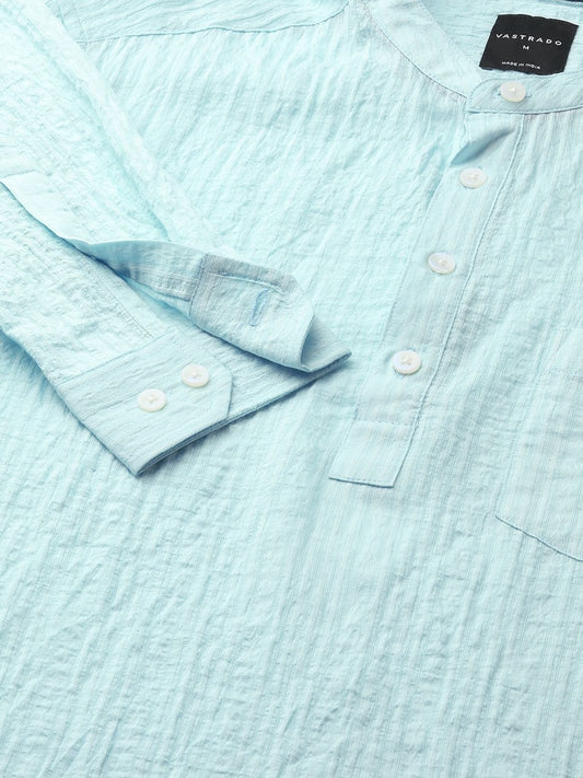 Turquoise Jacquard Crushed Kurta