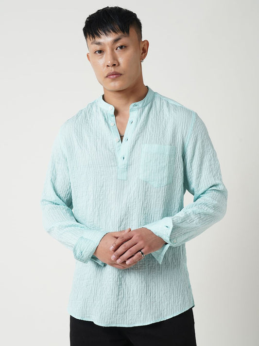 Turquoise Jacquard Crushed Kurta