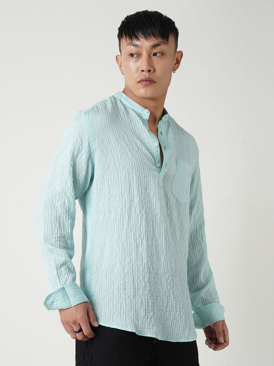 Turquoise Jacquard Crushed Kurta
