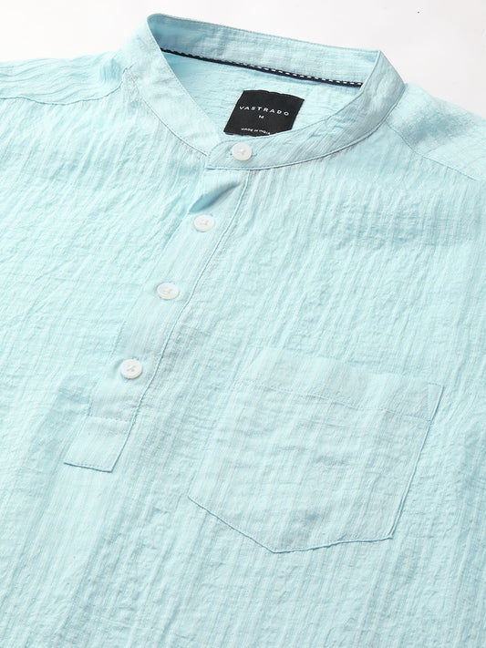 Turquoise Jacquard Crushed Kurta