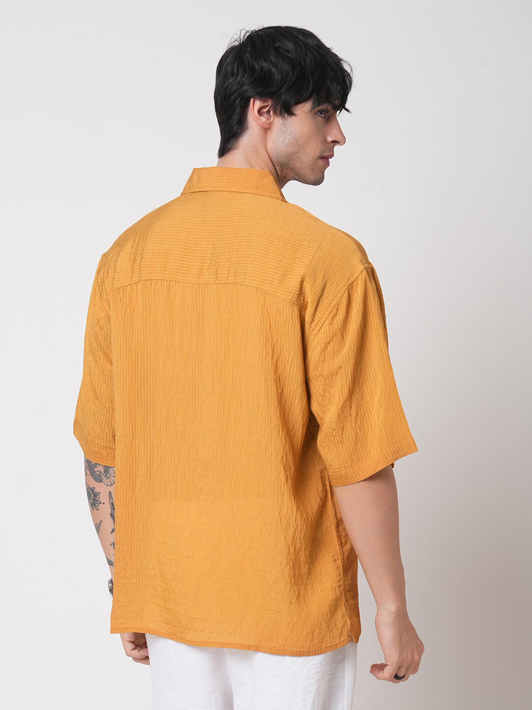 Apricot Stripe Oversized Polo Crinkled Shirt