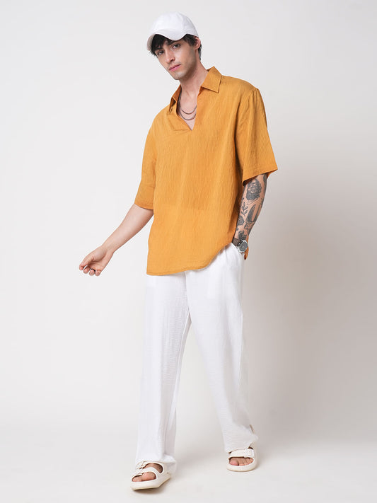 Apricot Stripe Oversized Polo Crinkled Shirt