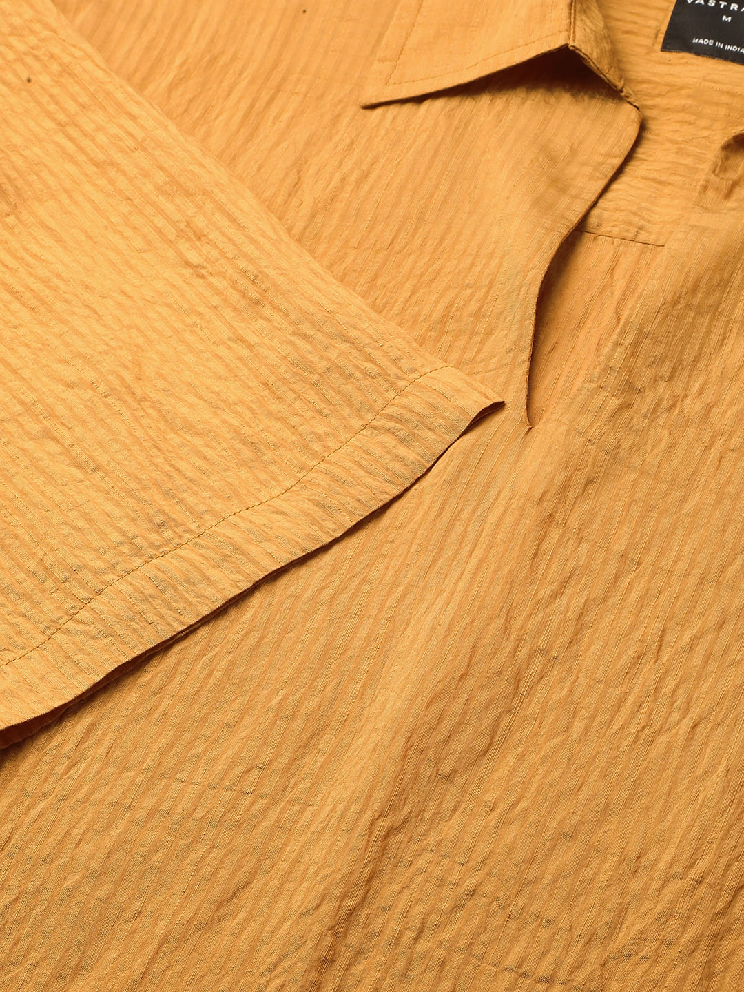 Apricot Stripe Oversized Polo Crinkled Shirt