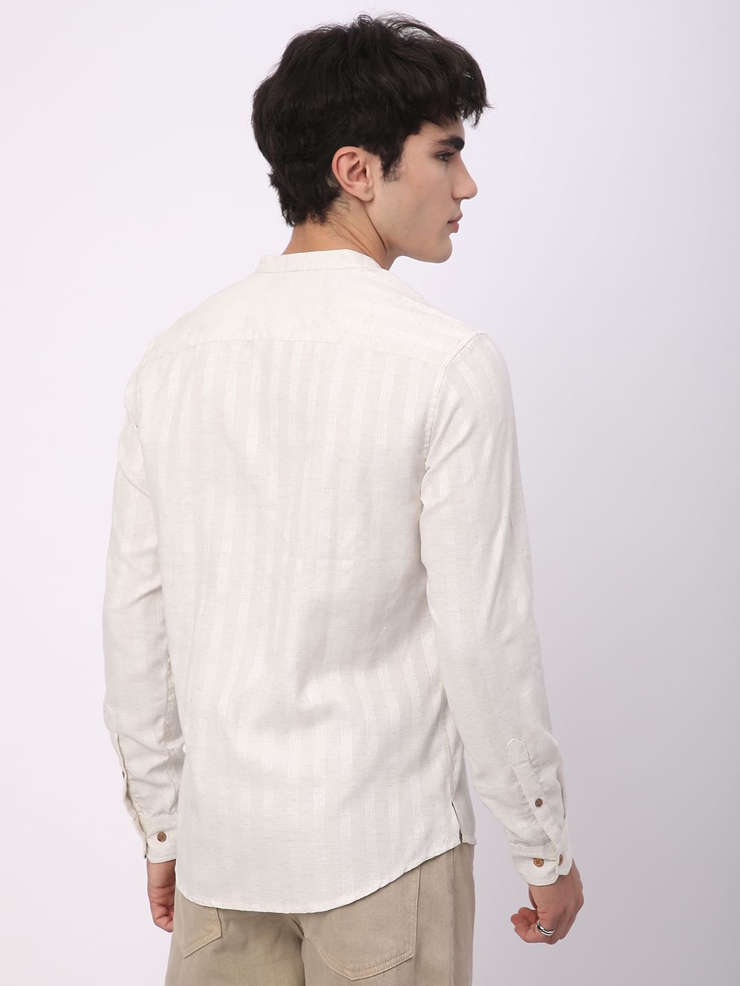Ivory Dobby Striped Textured Kurta