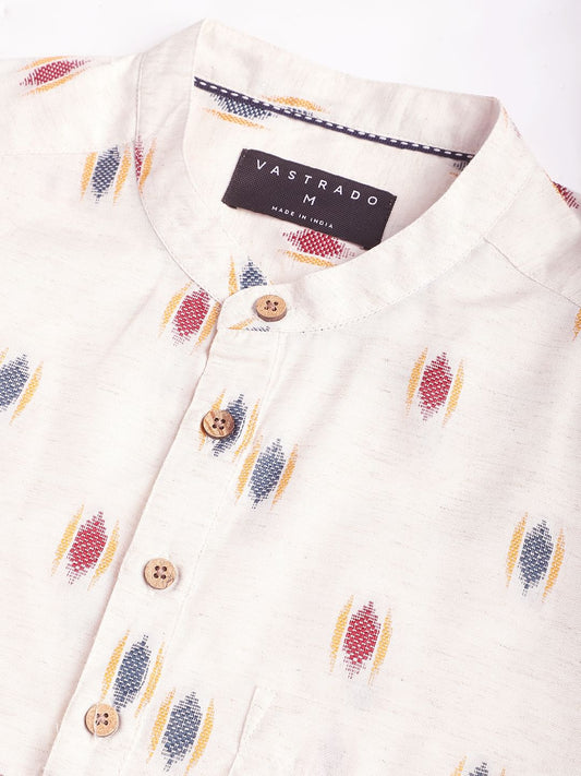 Ivory Ikat Textured Linen Kurta