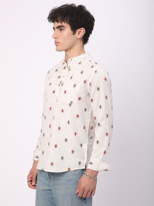 Ivory Ikat Textured Linen Kurta