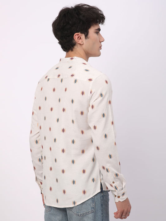 Ivory Ikat Textured Linen Kurta