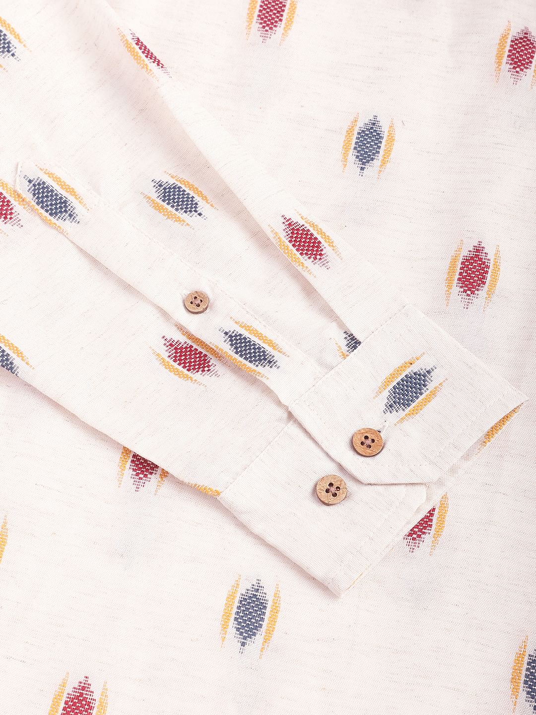 Ivory Ikat Textured Linen Kurta