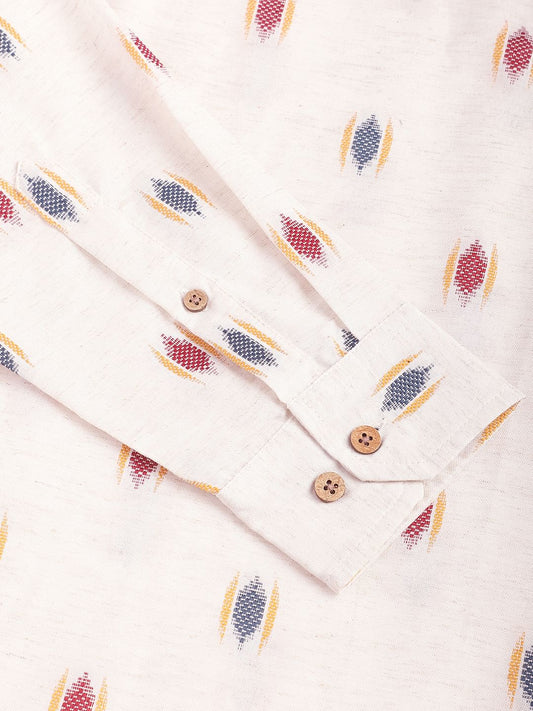 Ivory Ikat Textured Linen Kurta