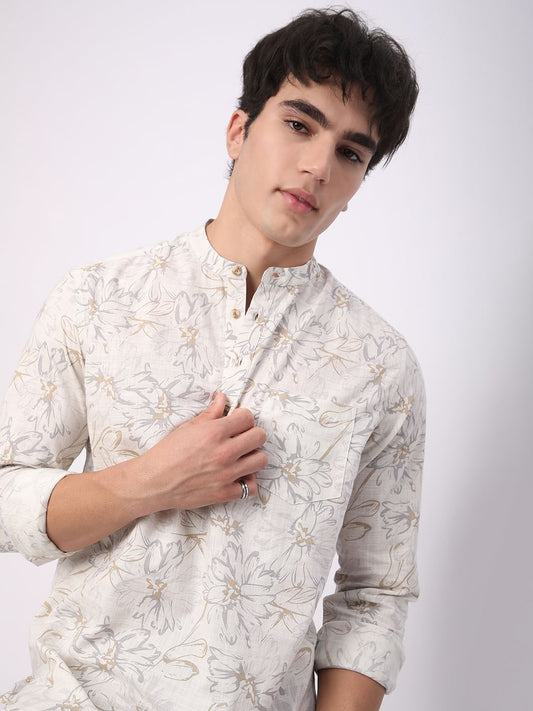 Voguish White Floral Printed Kurta