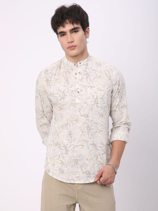 Voguish White Floral Printed Kurta
