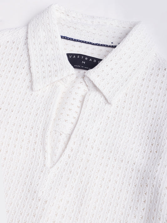 White Crochet Oversized Polo Shirt