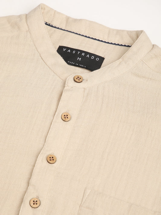 Tan Beige Double Cloth Crinkled Kurta
