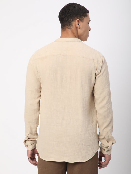 Tan Beige Double Cloth Crinkled Kurta