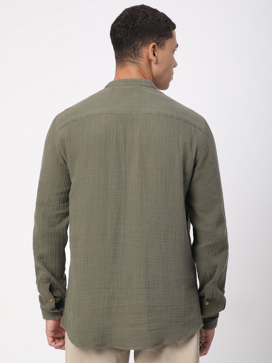 Olive Double Cloth Crinkled Kurta