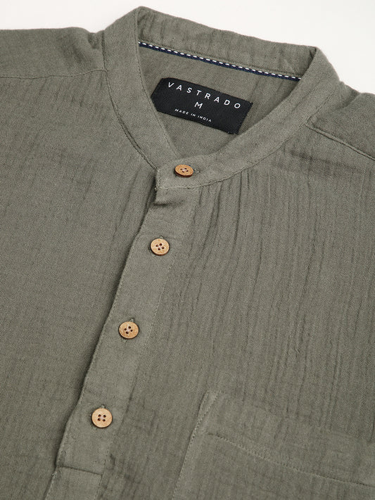 Olive Double Cloth Crinkled Kurta