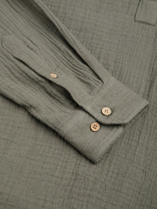 Olive Double Cloth Crinkled Kurta