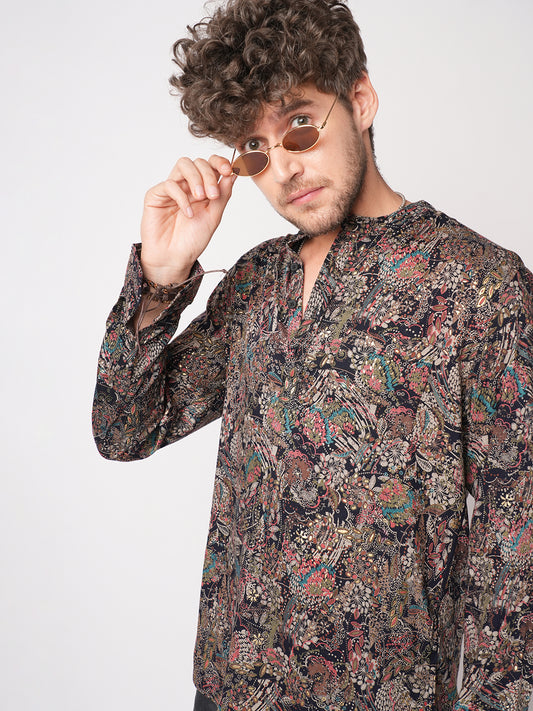 Aesthetic Navy Foil Printed Kurta