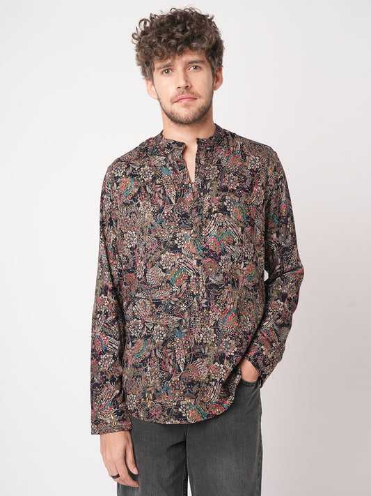 Aesthetic Navy Foil Printed Kurta