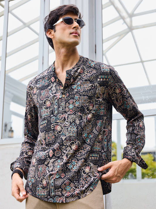 Picturesque Black Foil Printed Kurta