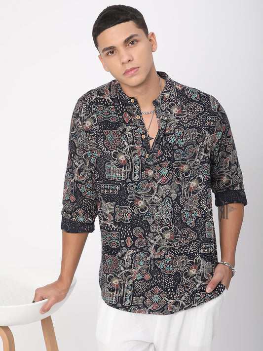 Picturesque Black Foil Printed Kurta