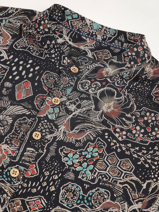 Picturesque Black Foil Printed Kurta