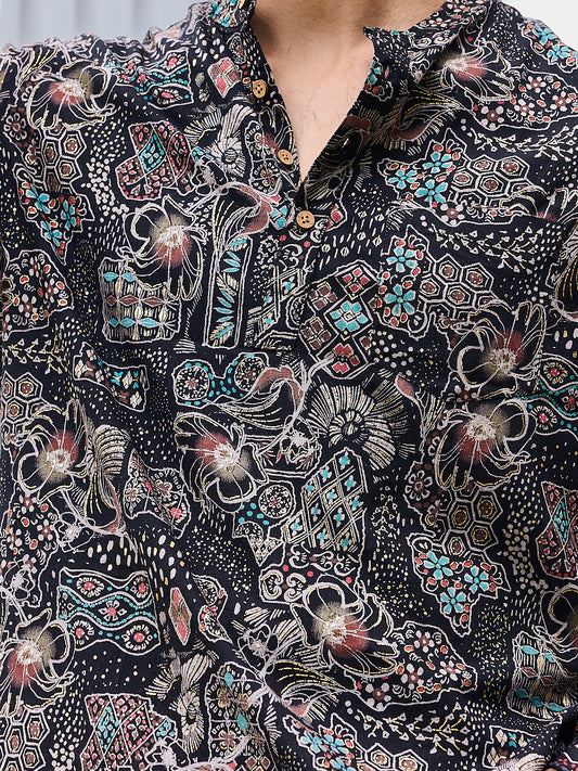 Picturesque Black Foil Printed Kurta