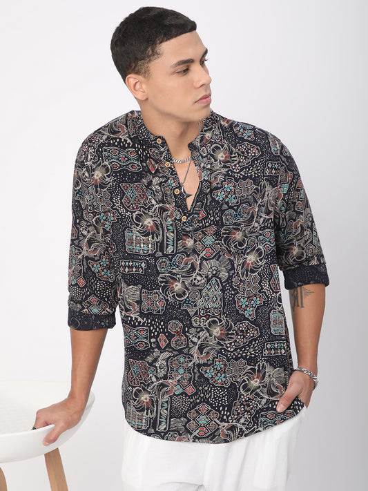 Picturesque Black Foil Printed Kurta
