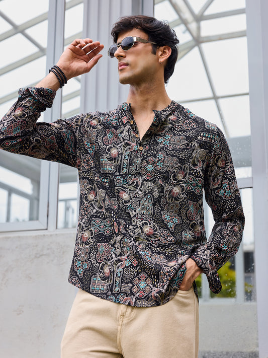 Picturesque Black Foil Printed Kurta