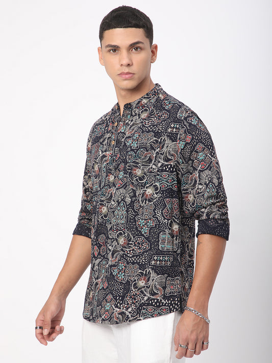 Picturesque Black Foil Printed Kurta