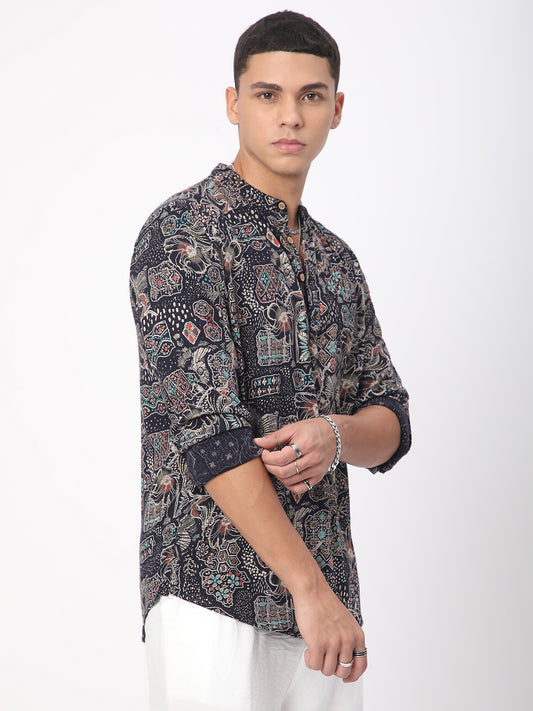 Picturesque Black Foil Printed Kurta