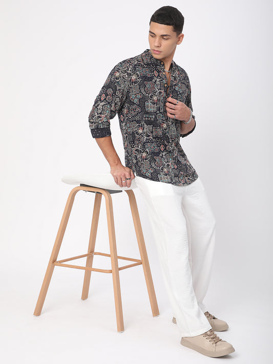 Picturesque Black Foil Printed Kurta