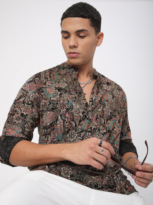 Intricate Multicolour Foil Printed Kurta