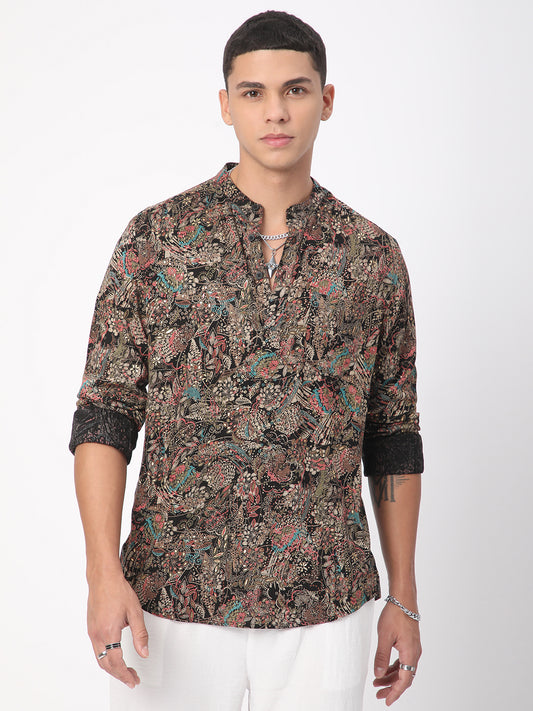 Intricate Multicolour Foil Printed Kurta