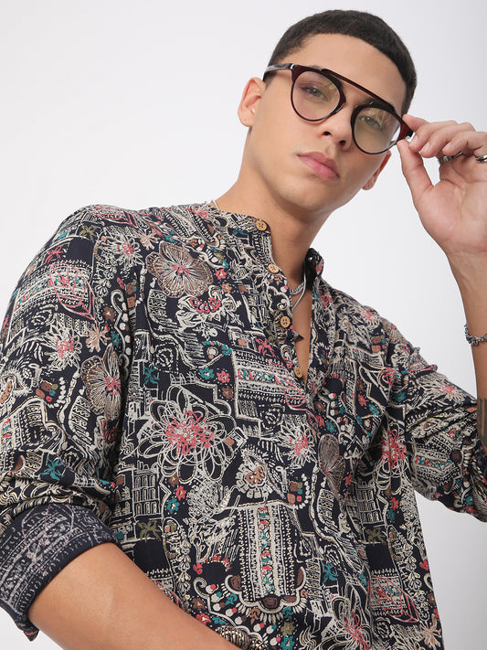 Artistic Multicolour Foil Printed Kurta