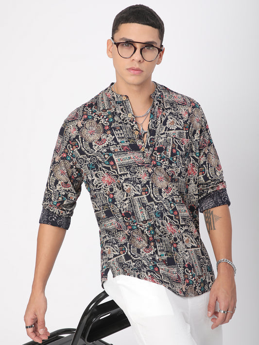 Artistic Multicolour Foil Printed Kurta